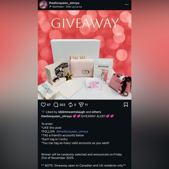 GIVEAWAY ALERT! IG @THEDIORQUEEN_SHREYA - Picture 1 of 1